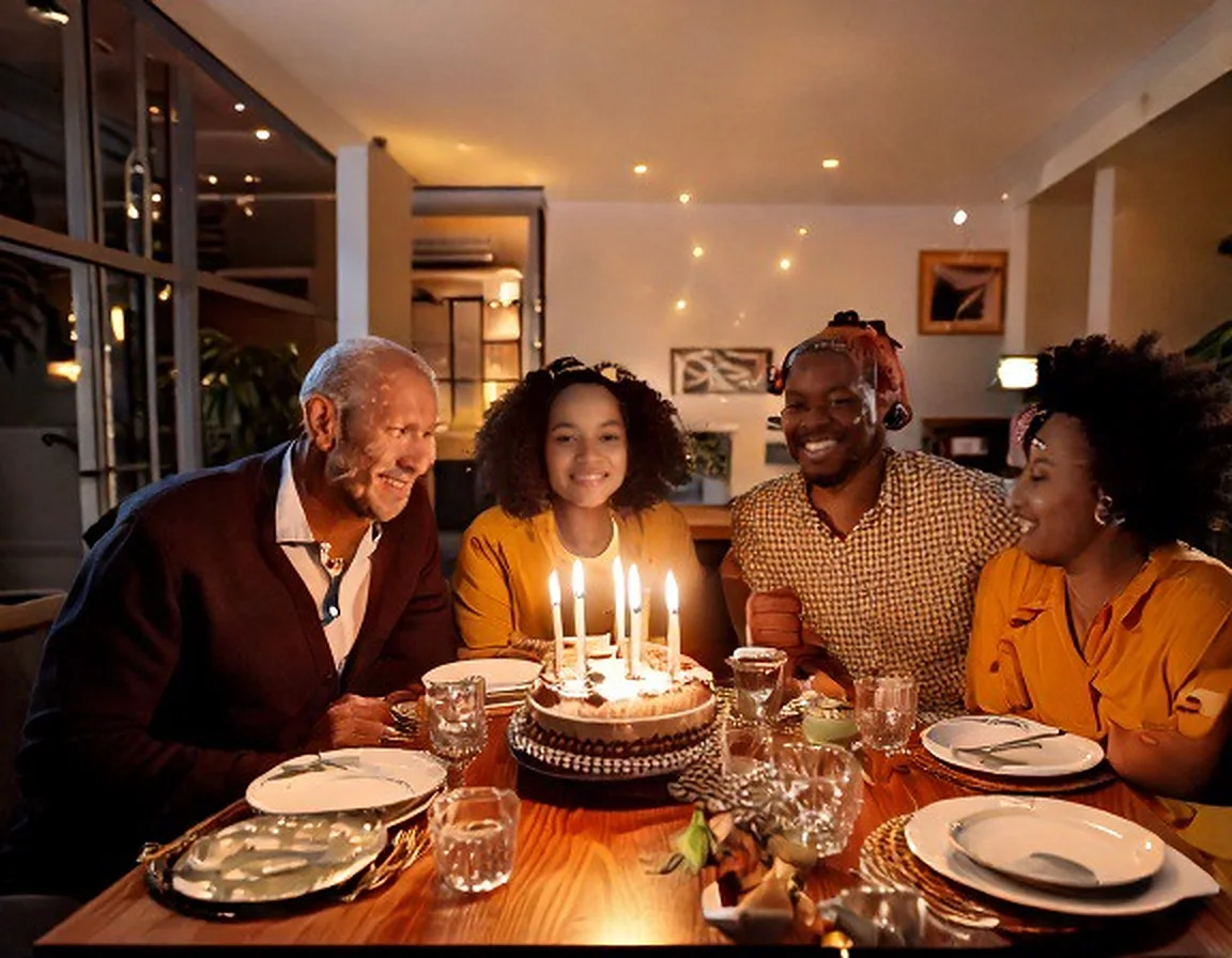 Family celebrating a birthday together at home